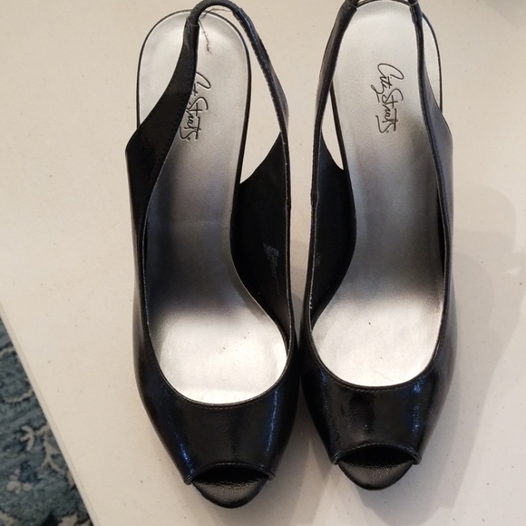 Black slingback open toe 5" heels - Picture 2 of 2